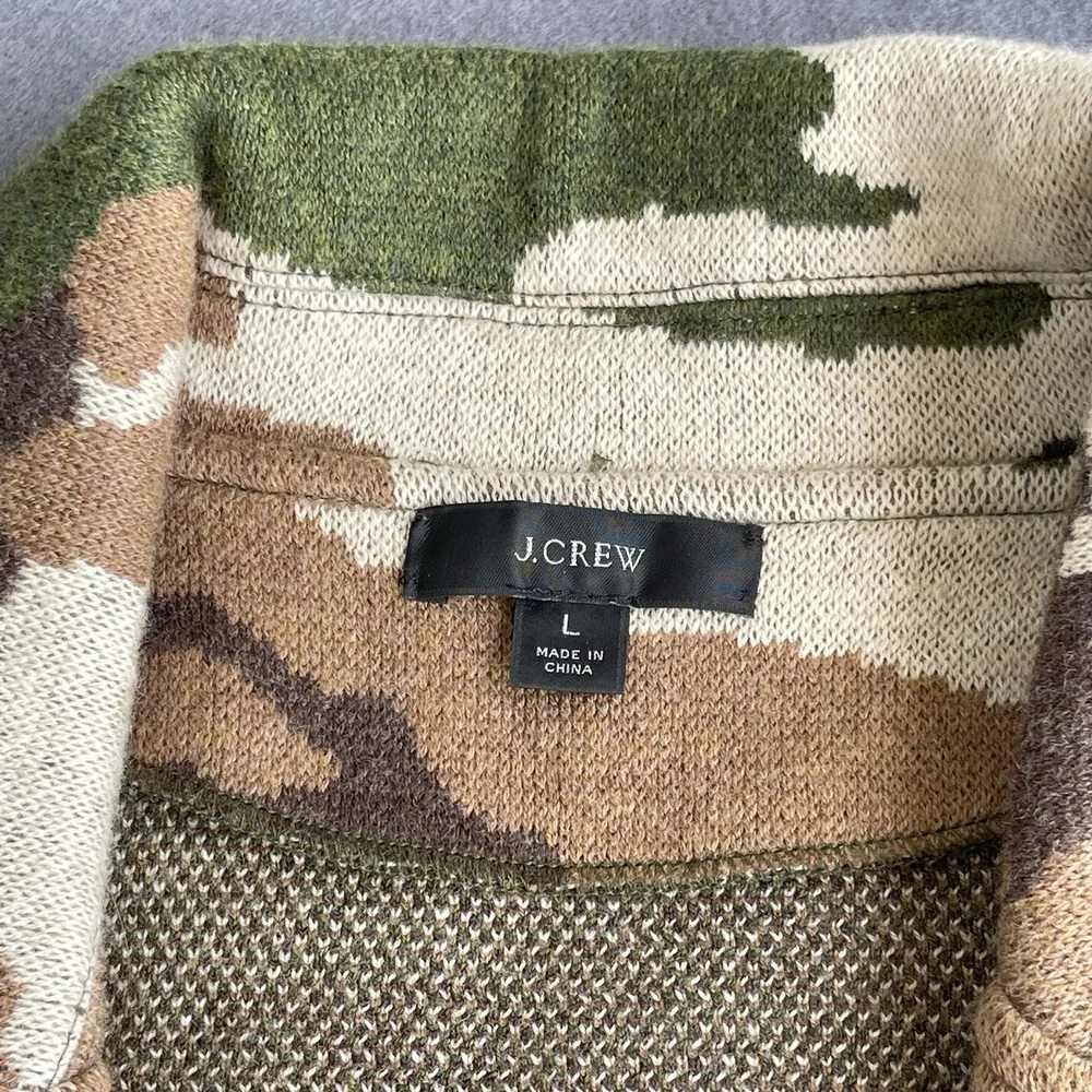 J. CREW Sweater Blazer Women Large Green Camo Sophie Open Front Boho Chic Jacket